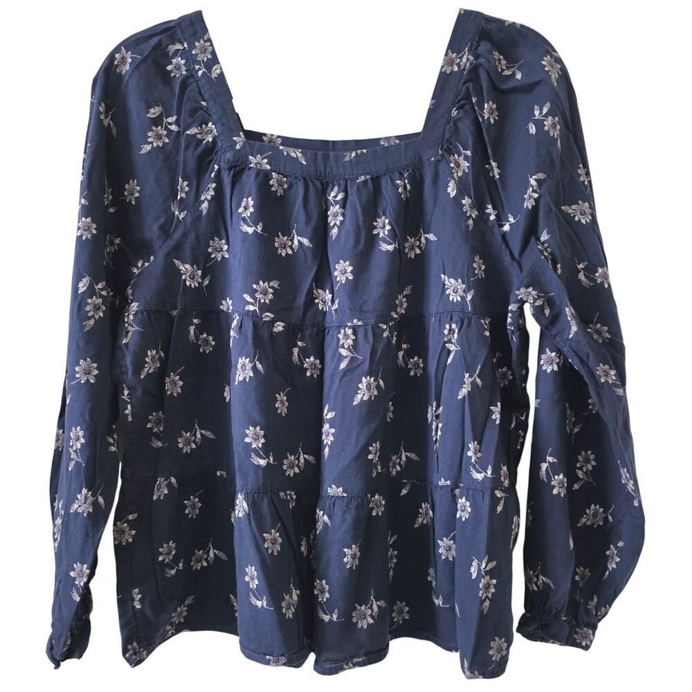 Old Navy Square Neck Floral Print Tiered Blouse Size Medium